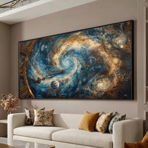 Cosmic Time Spiral Canvas, Galaxy Wall Art, Space Clock Design, Universe Nebula Canvas, Celestial Home Decor, Astronomy Artwork