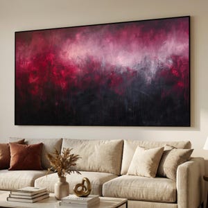 Cuadro abstracto oscuro sobre lienzo, pintura con degradado rojo y negro, decoración sobria para el hogar, arte contemporáneo sobre lienzo, lienzo abstracto de gran formato.