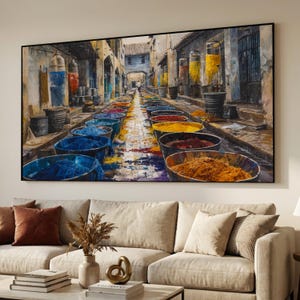 Vibrant Traditional Dye Market Canvas, Cultural Street Scene Wall Art, Artisan Craft Colors Decoration, Ethnic Art Print for Home