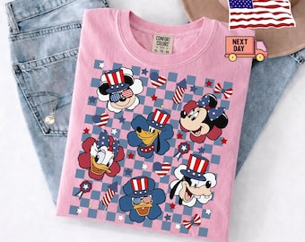 Retro Mickey and Friends 4th July,Disney Independence,Retro Mickey Minnie Shirts,Retro Disney Trip Shirt, Checkered Mickey Shirt