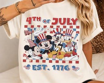 Retro Mickey and Friends 4th July,Disney Independence,Retro Mickey Minnie Shirts,Retro Disney Trip Shirt, Checkered Mickey Shirt