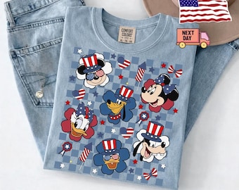 Retro Mickey and Friends 4th July,Disney Independence,Retro Mickey Minnie Shirts,Retro Disney Trip Shirt, Checkered Mickey Shirt