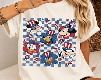 Retro Mickey and Friends 4th July,Disney Independence,Retro Mickey Minnie Shirts,Retro Disney Trip Shirt, Checkered Mickey Shirt