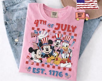 Retro Mickey and Friends 4th July,Disney Independence,Retro Mickey Minnie Shirts,Retro Disney Trip Shirt, Checkered Mickey Shirt