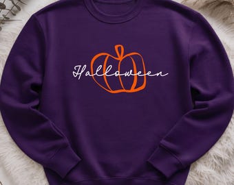 Sudadera de Halloween, Sudadera con estampado de calabaza, Sudadera minimalista de otoño, Sudadera de temporada espeluznante, Regalo de Halloween para ella,