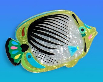 Hair Claw - Colorful Tropical Fish Novelty Acrylic Hair Clip.