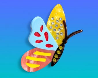 Hair Claw - Colorful Butterfly with Rhinestones Acrylic Novelty Hair Clip