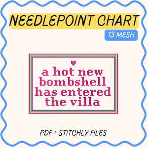A hot new bombshell has entered the villa | island love needlepoint design (Instant Download)