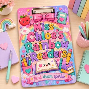 Personalized Acrylic Clipboard, Custom Teacher Name Clipboard, Rainbow Readers Gift, Reading Teacher Back To School Supplies