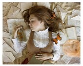 A Study in Butterflies - Free US Shipping - 8x10 Photo Print - Woman Tweed Vest Victorian - Portrait - Fine Art Photography - Brown White
