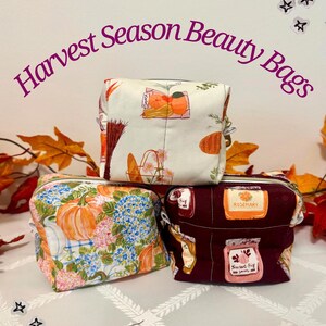 Autumn Makeup Bag | Pumpkin Patch| Harvest Season Travel Pouch | Fall Toiletry Case | Cottagecore Accessory | Floral Zipper Bag | Boo Basket