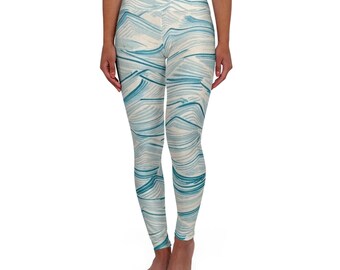 Leggings de talle alto con estampado de remolinos de mármol azul / Leggings de yoga / Colección Everly Lane