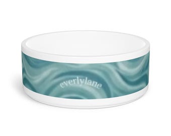 Nunca camines solo/Cuenco para mascotas con ondas satinadas color turquesa / De la colección para mascotas Everly Lane/Diseño de remolino de mármol