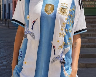 Maglia da calcio Argentina con ricami floreali / Maglia da calcio vintage / Top da calcio botanico / Streetwear blockcore