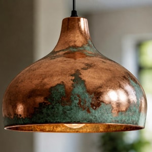 Lampada a sospensione martellata, lampada da soffitto, plafoniera a cupola per sala da pranzo, finitura ossidata