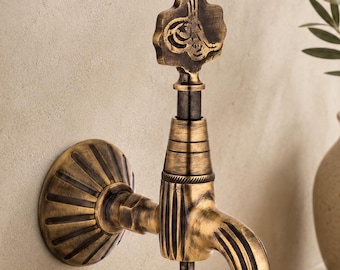 Messing wandkraan, wastafelkraan, vintage kraan voor badkamer of keuken, badkamerrenovatie