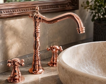 Koperen zwanenhalskraan, wastafelkraan, vintage kraan voor badkamer of keuken, antieke afwerking