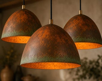 Hanglamp van gehamerd koper, rustieke keukeneilandverlichting, moderne boerderij hangende plafondlamp