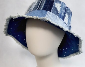 Large / XL 70s Handmade Denim Patchwork Hat / Engineer