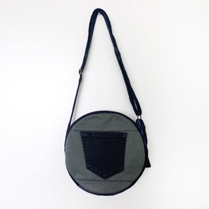 Upcycled Dark Denim Canteen Circle Bag Handmade Unique image 2