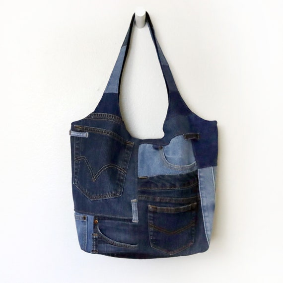 Upcycled Jeans Pocket Patchwork Tote Bag Handmade Unique - Etsy