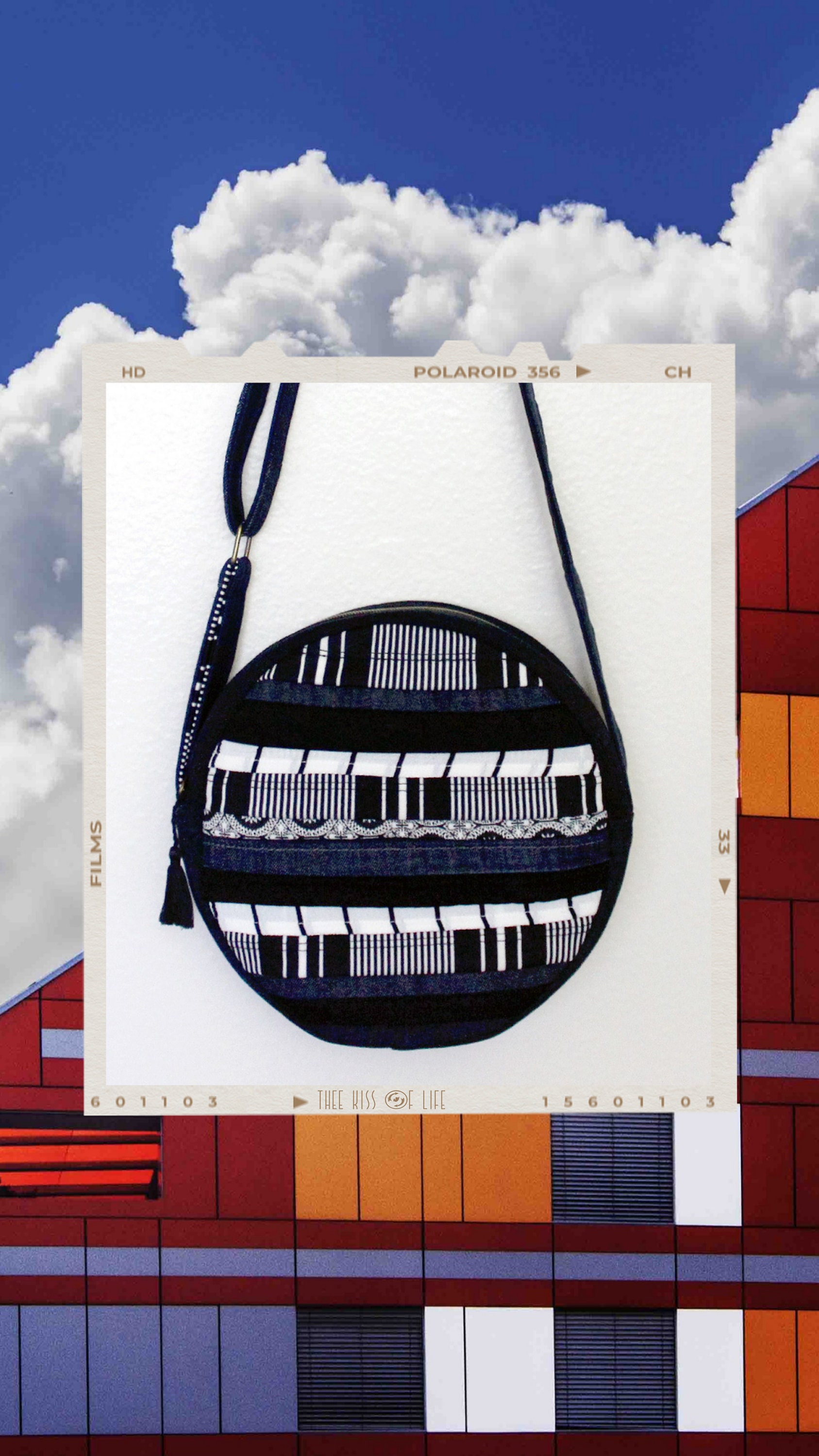 Upcycled Denim Black and White Canteen Circle Bag Handmade Etsy