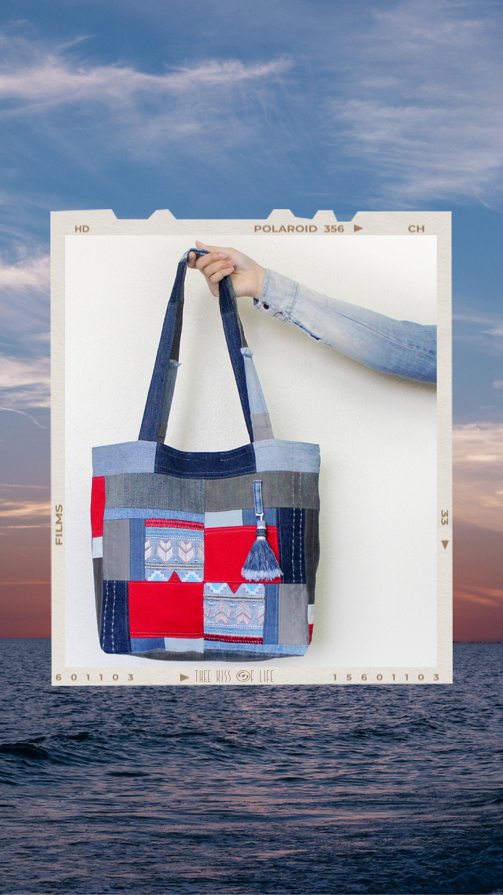 Handmade Reversible Patched Denim Tote Bag