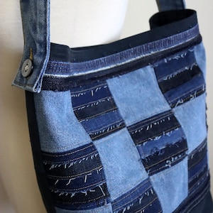 Upcycled Jeans Frayed Checkered Patchwork Shoulder Bag - Etsy
