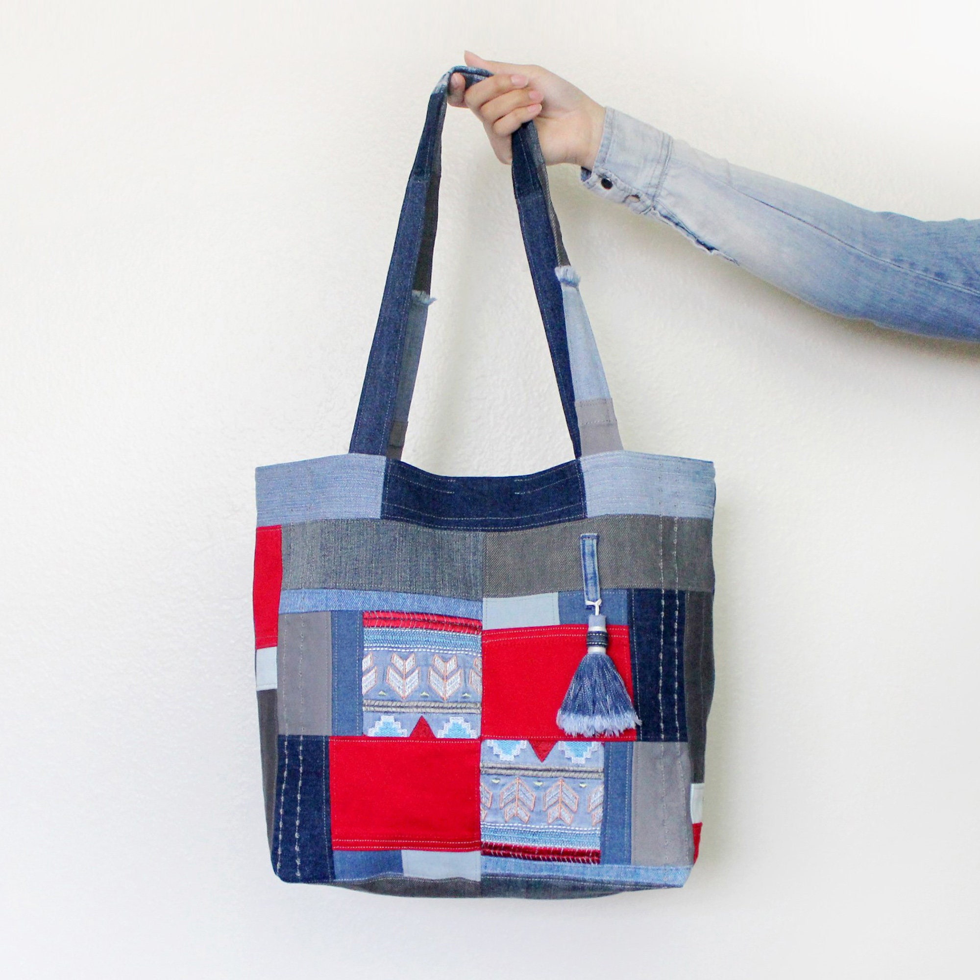 Denim Patchwork Tote Bag Medium – Luna Rose