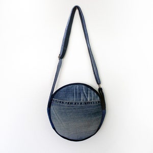 Upcycled Denim Canteen Circle Bag Handmade Unique image 5