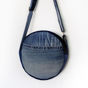 Upcycled Denim Canteen Circle Bag Handmade Unique image 2