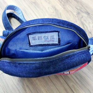 Upcycled Denim Canteen Circle Bag Handmade Unique image 3