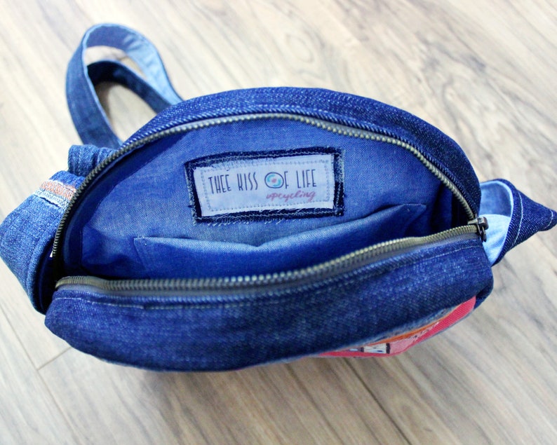 Upcycled Denim Canteen Circle Bag Handmade Unique image 3