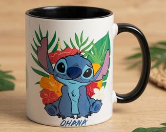 Stitch Ceramic Coffee Mug, Tropical Cartoon Character Cup, Cute Lilo & Stitch Gift for Kids Fans, 11oz Novelty Drinkware for Office Home