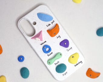 Funda para móvil con diseño de presas de escalada hechas a mano, textura táctil para escalada en bloque, regalo para escaladores.