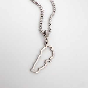 Rhodium plated Lebanon Outline Map Charm Necklace