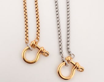 Silver or Gold Chain Necklace with Horseshoe Clasp