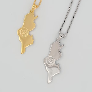 Collier carte de la Tunisie - Plaqué or 18 carats ou rhodium, finition 2,5 microns | Allurie