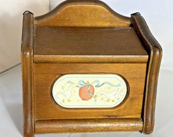 Scatola di legno vintage per ricette di oche marmellate internazionali, anatra, mela e nastro, anni '80