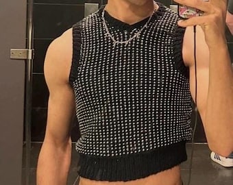 Cropped Two Toned Broken Rib Handknit Vest | Polka Dot Effect