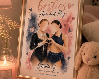 Retrato personalizado en acuarela de tu mejor amiga bailarina / Regalo personalizado de recuerdo para bailarinas (Descarga digital)