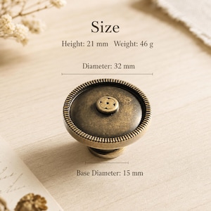 Antique Brass Cabinet Knob, Round Drawer Pull, Vintage French Furniture Hardware