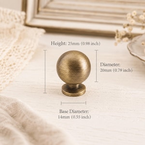 Antique Brass Cabinet Knob, Round Ball Drawer Pull, Vintage French Furniture Hardware