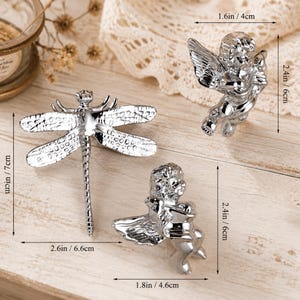 Silver Angel Cabinet Knob, Cute Dragonfly Butterfly Drawer Pull, Vintage Brass Hardware, Kids Room Dresser Handle, Unique Furniture Decor