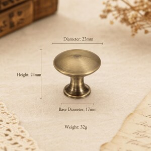 Antique Brass Cabinet Knob, Round Mushroom Drawer Pull, Vintage Furniture Hardware