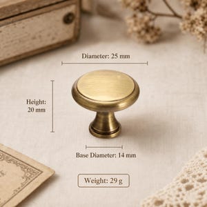 Antique Brass Cabinet Knob, Round Drawer Pull, Vintage French Furniture Hardware
