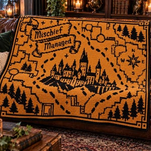 Mönster för virkad filt i mosaik av Mischief Managed | Inspirerad av Wizarding World (digital PDF)
