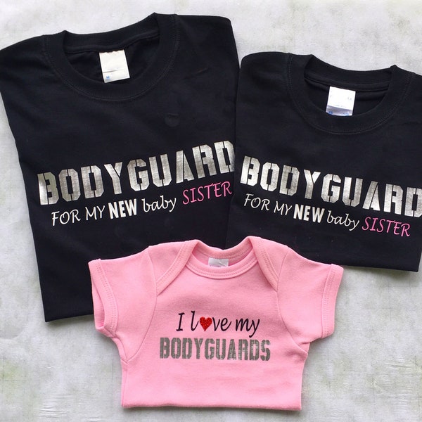 Bodyguard Shirts and Baby Sister Onesie set, Bodyguard for my new little sister, (2)Big brother shirtS for my new baby sister