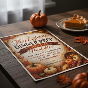 Tidslinje för Thanksgiving-middag, köksplanerare för högtider, checklista för måltider (digital nedladdning)