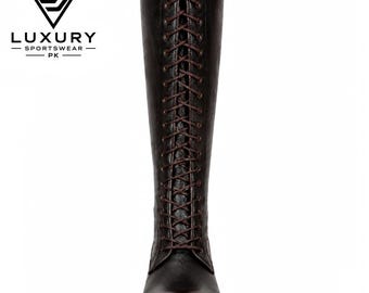 Luxury Knee High Leather Lace-Up Boots for Women | Riding Boots | Gothic Combat Boots | Vintage Equestrian Boots | Handmade Fashion Boots